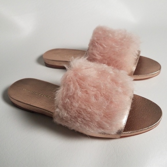Loeffler Randall Domino Slides Metallic Rose Gold Faux Fur Mob Wife Chic 5 - Picture 12 of 15